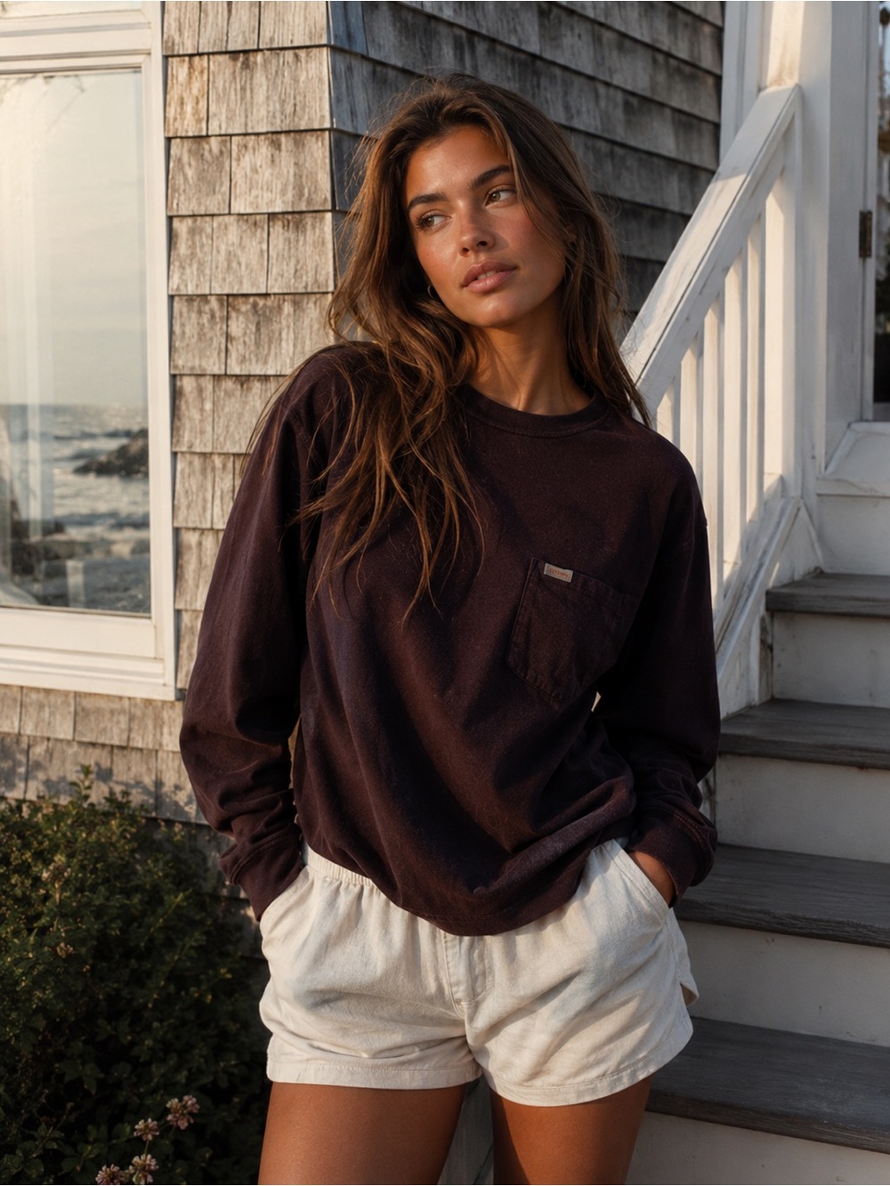 Pendleton Brown Long Sleeve Pocket Tee Shirt S Neutral Minimalist Quiet Luxury